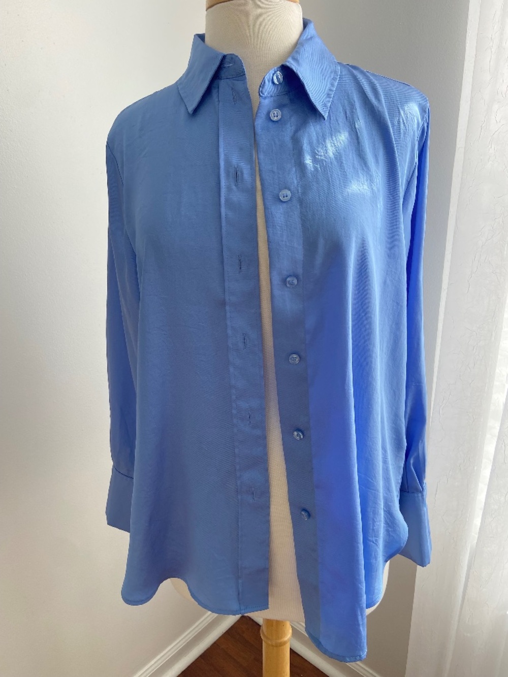 H&M Oversized Satin Shirt Blue Button Down Shirt Size M